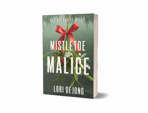 Book cover of Mistletoe and Malice by Lori DeJong, showing mistletoe with red berries and a bright red bow against a green background. Guarded Hearts—Book One.