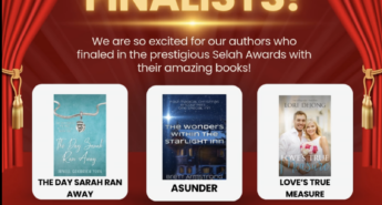 Celebratory graphic with red curtains and gold spotlight reading “Congratulations to our Selah Award Finalists.” Five book covers are displayed: The Day Sarah Ran Away by Janell Goodrich York, Asunder by Brett Armstrong, Love’s True Measure by Lori DeJong, Frame of Reference by Amber Gabriel, and You Write You by Heather Greer. Text highlights excitement for Scrivenings Press authors recognized as Selah Award finalists. Scrivenings Press logo appears at the bottom.
