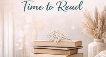 Pinterest graphic for blog post “Why We Keep Buying Books We Don’t Have Time to Read” featuring a cozy reading scene with stacked books and warm tones.