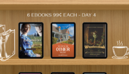 Scrivenings Press 6th birthday sale graphic featuring Day 4 book deals, including one free eBook and six 99¢ eBooks available for one day only, June 28–July 3.